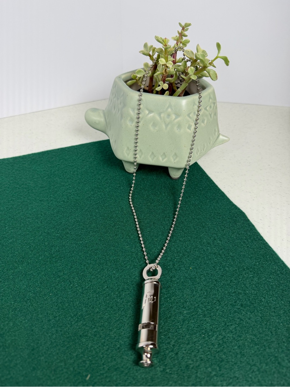Personal Safety Whistle Necklace Silver Tone Emergency Alert Pendant Long Chain